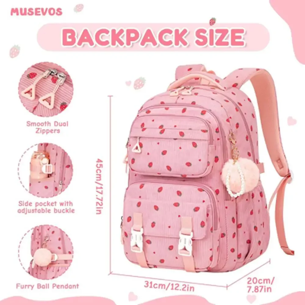 Kids Backpack for Girls Corduroy School Bag with Laptop Compartment Pink